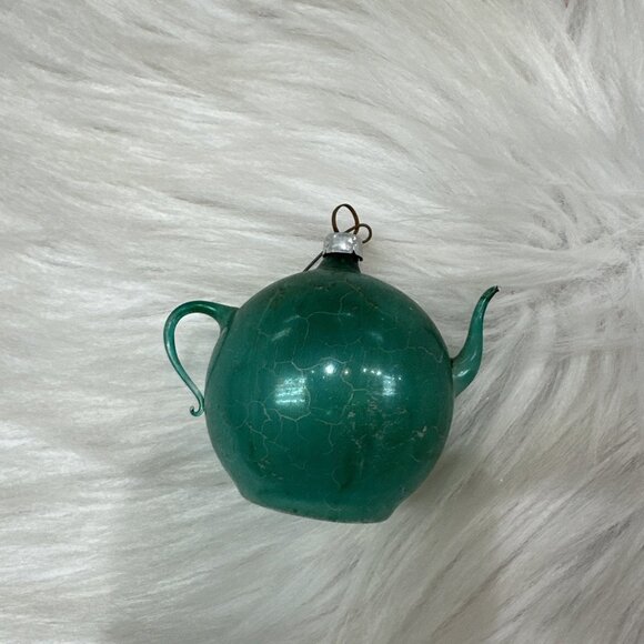 Vintage Blue Mercury Glass Stenciled Flower Pot Teapot Poland - Picture 3 of 6